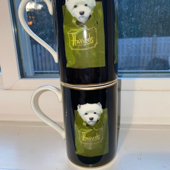 Harrod’s Knightsbridge White Terrier Tea Mugs Set of 2 Made In Scotland - Picture 1 of 5